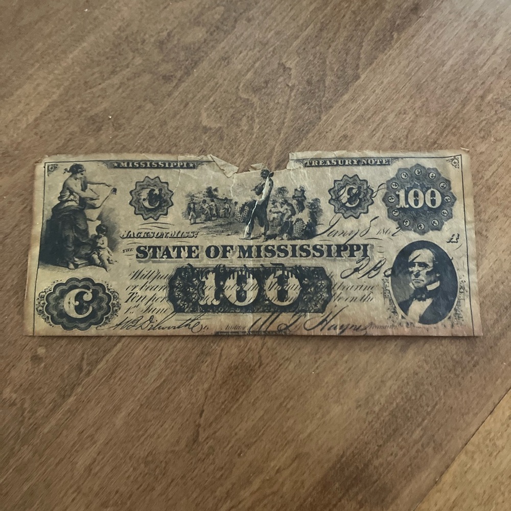 Antique-Style Decorative State of Mississippi $100 Reproduction Note